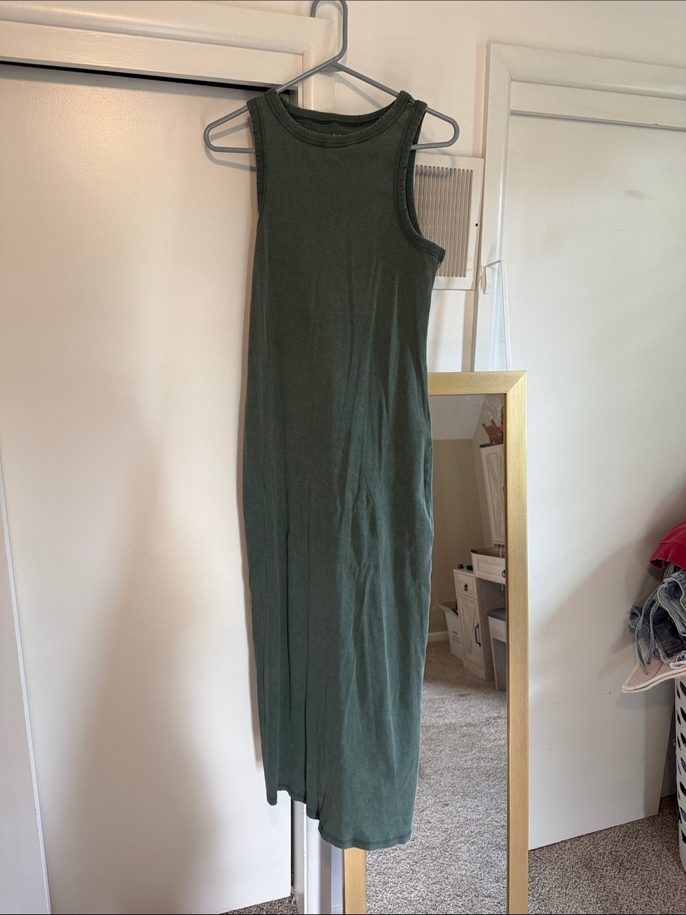 SO Olive Green Ribbed Sleeveless Maxi Dress 52 Inches Top to Bottom PTP 18 in